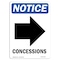 Signmission OSHA Notice Sign, 10" Height, Rigid Plastic, Concessions (Right Arrow) Sign With Symbol, Portrait OS-NS-P-710-V-10763 - alternate 1